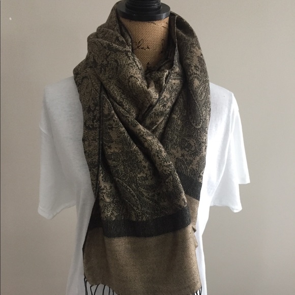 pashmina Accessories - Pashmina Wrap/scarf tan and black pattern